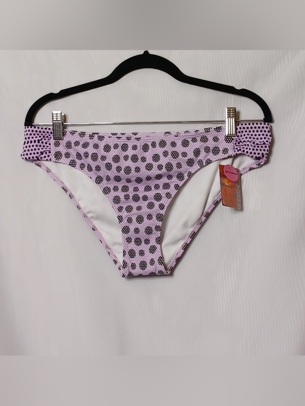 Joe Boxer Lavender and Black Polka Dot Bikini Bottom Swimwear. Size LG